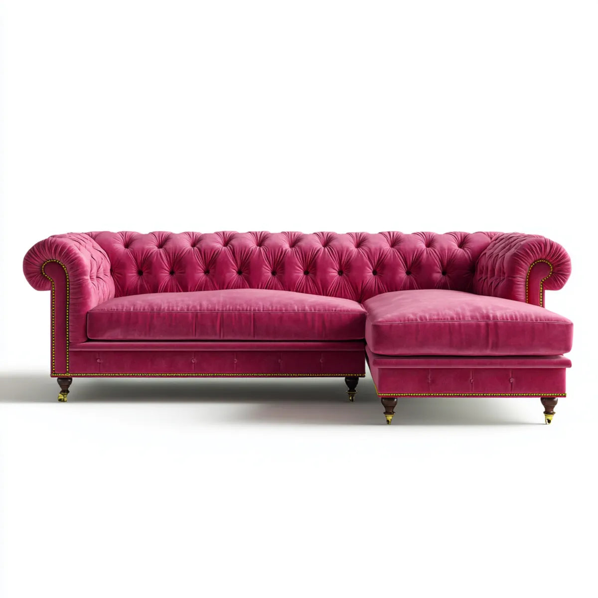 Sofa, Chesterfield Fuchsia 280 x 170 x 78 cm w aksamicie poliestrowym z prawym szezlongiem