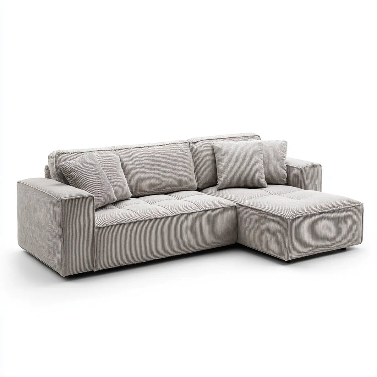 Sofa, Kącik sofa z szezlongiem prawa jasnoszara 250 x 160 x 75 cm w aksamicie z żeberkami poliestrowymi