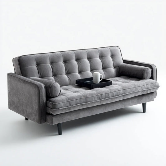 Sofa, 3 siedzenia szare prostokątne poliestrowe aksamitne sofa 200 x 88 x 86 cm