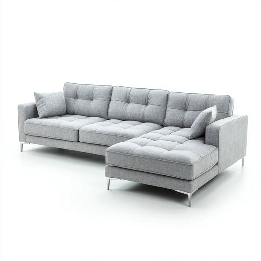 Sofa, Kanapa narożna z jasnoszarym półwyspem 290 x 165 x 85 cm w poliestrze z 4 miejscami siedzącymi