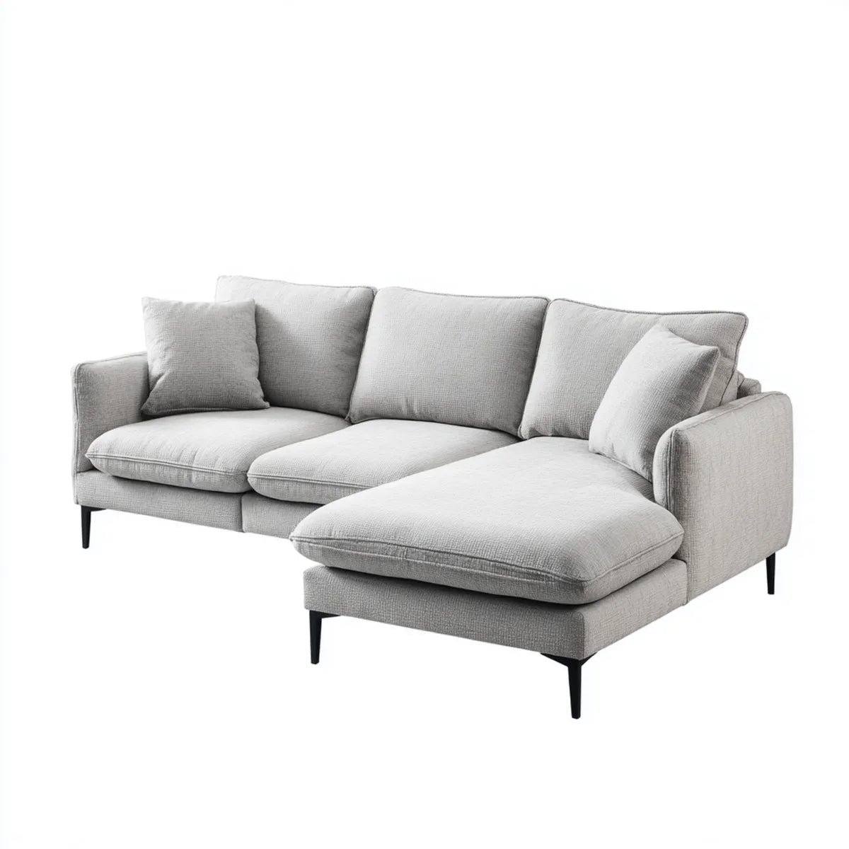 Sofa, Kanapa narożna 3 jasnoszare miejsca z prawym szewcem z poliestru 250 x 160 x 85 cm