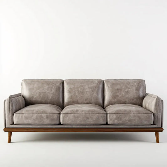 sofa 3-osobowa szara brązowa 210 x 88 x 86 cm PU- sztuczny prostokątna